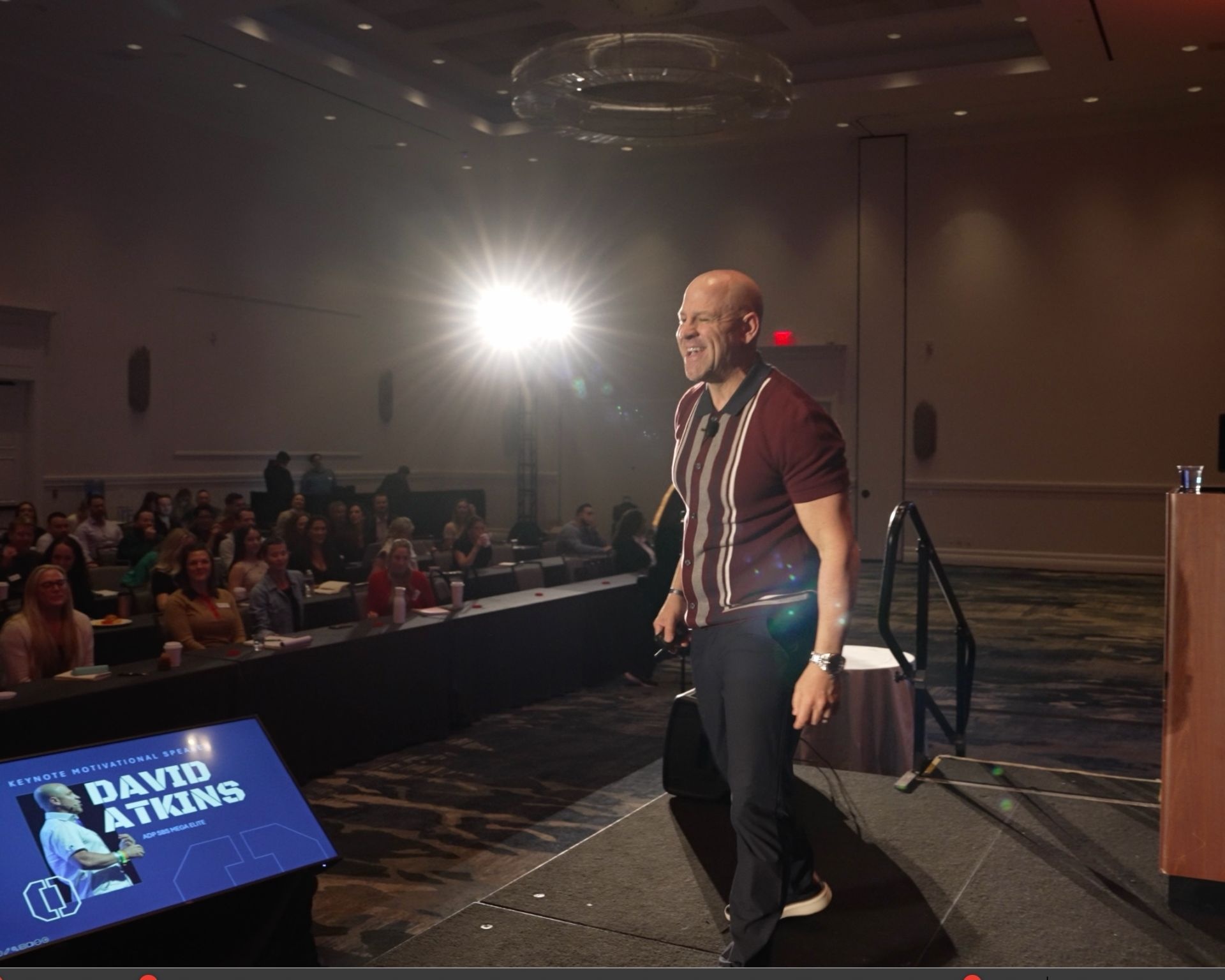 David Atkins delivering a keynote at a staffing and recruiting conference